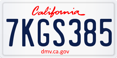 CA license plate 7KGS385