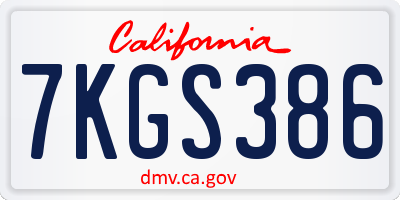 CA license plate 7KGS386