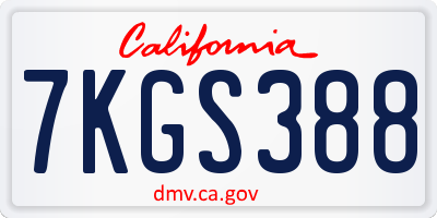 CA license plate 7KGS388