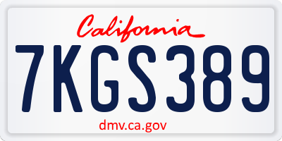 CA license plate 7KGS389