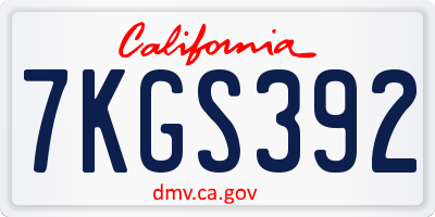 CA license plate 7KGS392