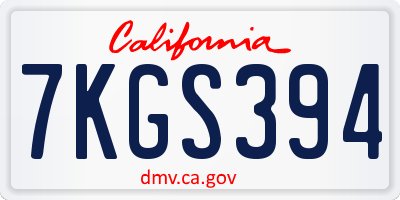 CA license plate 7KGS394
