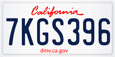 CA license plate 7KGS396