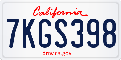 CA license plate 7KGS398