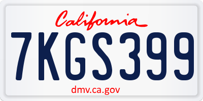 CA license plate 7KGS399