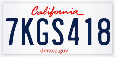 CA license plate 7KGS418
