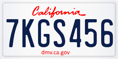 CA license plate 7KGS456