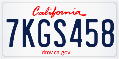 CA license plate 7KGS458