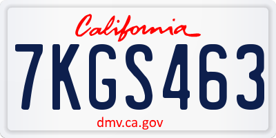 CA license plate 7KGS463
