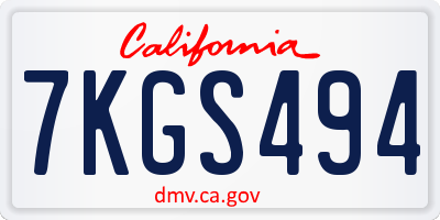 CA license plate 7KGS494