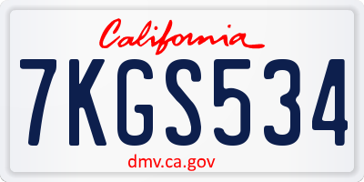 CA license plate 7KGS534