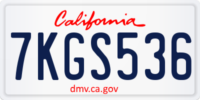 CA license plate 7KGS536