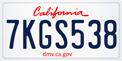CA license plate 7KGS538