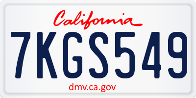 CA license plate 7KGS549
