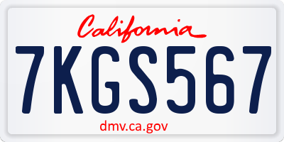 CA license plate 7KGS567