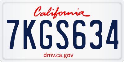 CA license plate 7KGS634