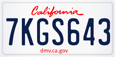 CA license plate 7KGS643
