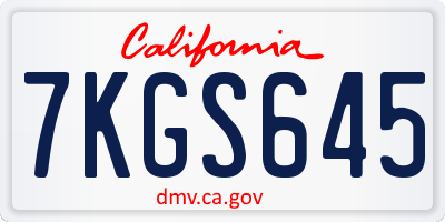 CA license plate 7KGS645