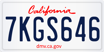CA license plate 7KGS646