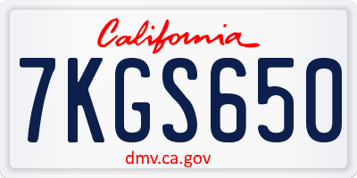 CA license plate 7KGS650