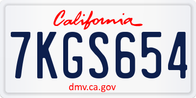 CA license plate 7KGS654
