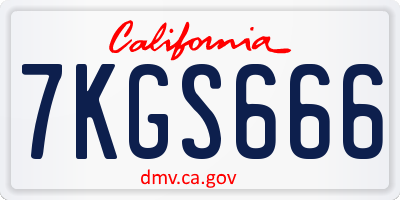 CA license plate 7KGS666
