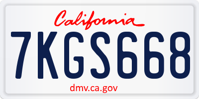 CA license plate 7KGS668