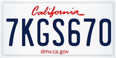 CA license plate 7KGS670