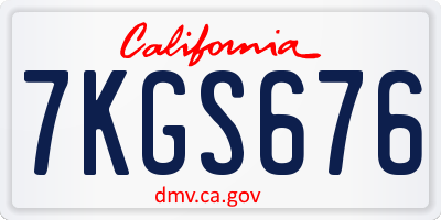 CA license plate 7KGS676