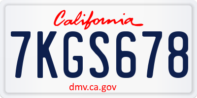 CA license plate 7KGS678