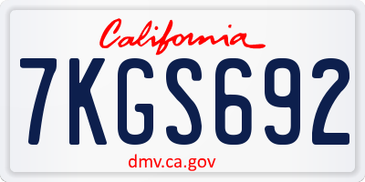 CA license plate 7KGS692