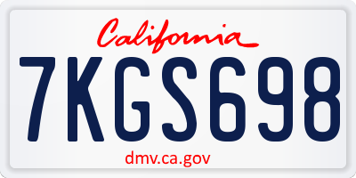 CA license plate 7KGS698