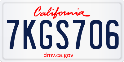 CA license plate 7KGS706