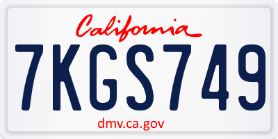 CA license plate 7KGS749
