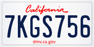 CA license plate 7KGS756