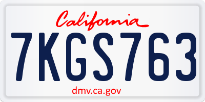 CA license plate 7KGS763
