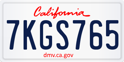 CA license plate 7KGS765