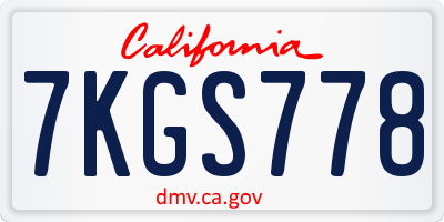 CA license plate 7KGS778