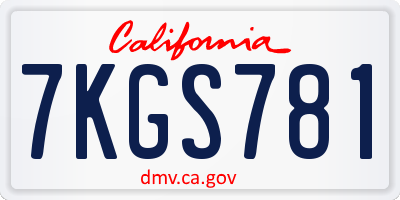 CA license plate 7KGS781