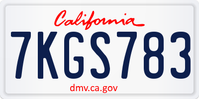 CA license plate 7KGS783