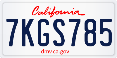 CA license plate 7KGS785