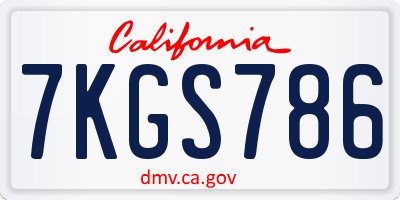 CA license plate 7KGS786