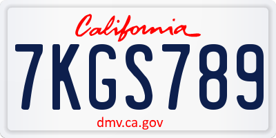 CA license plate 7KGS789