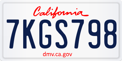 CA license plate 7KGS798