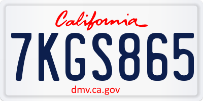 CA license plate 7KGS865