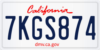CA license plate 7KGS874