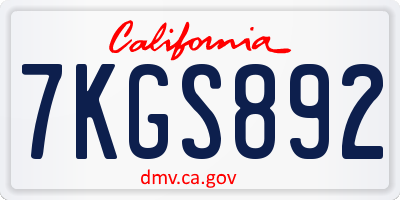 CA license plate 7KGS892