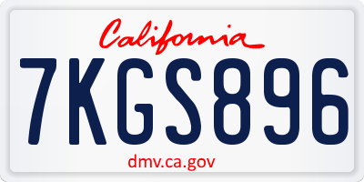 CA license plate 7KGS896