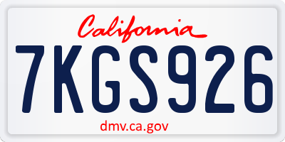 CA license plate 7KGS926