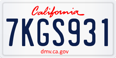 CA license plate 7KGS931